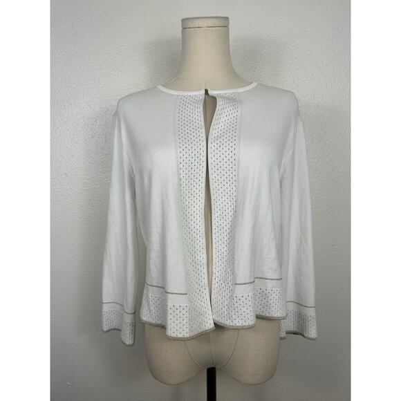 Escada Top Clasp Open Cardigan White Gold Sz Large - Picture 2 of 11